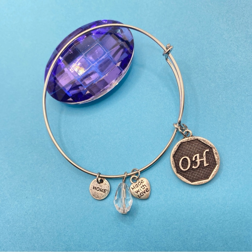 OHIO Silvertone Bangle State Charm Bracelet Antiqued Finish NEW Adjustable